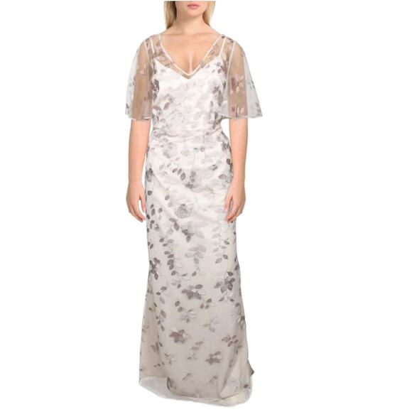 NWT Adrianna Papell Pastel Pink Floral Embroidered Maxi Mermaid Prom Gown 8